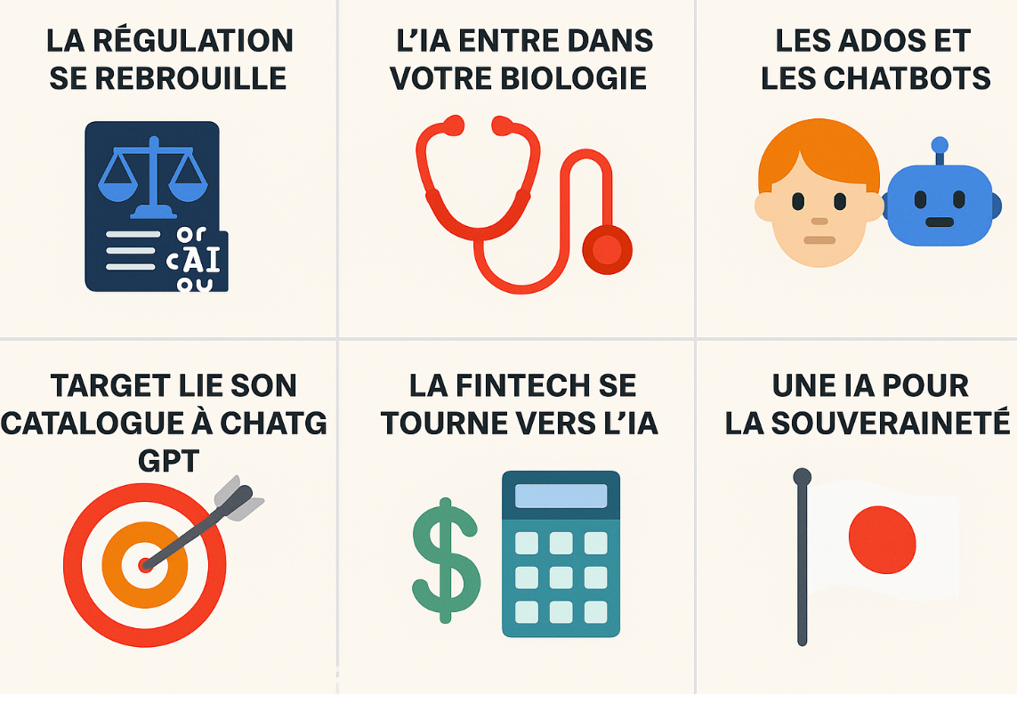 IA Semaine 47 : régulation chaotique, santé prédictive, IA pour adolescents, retail et finance intégrés à ChatGPT, souveraineté japonaise…