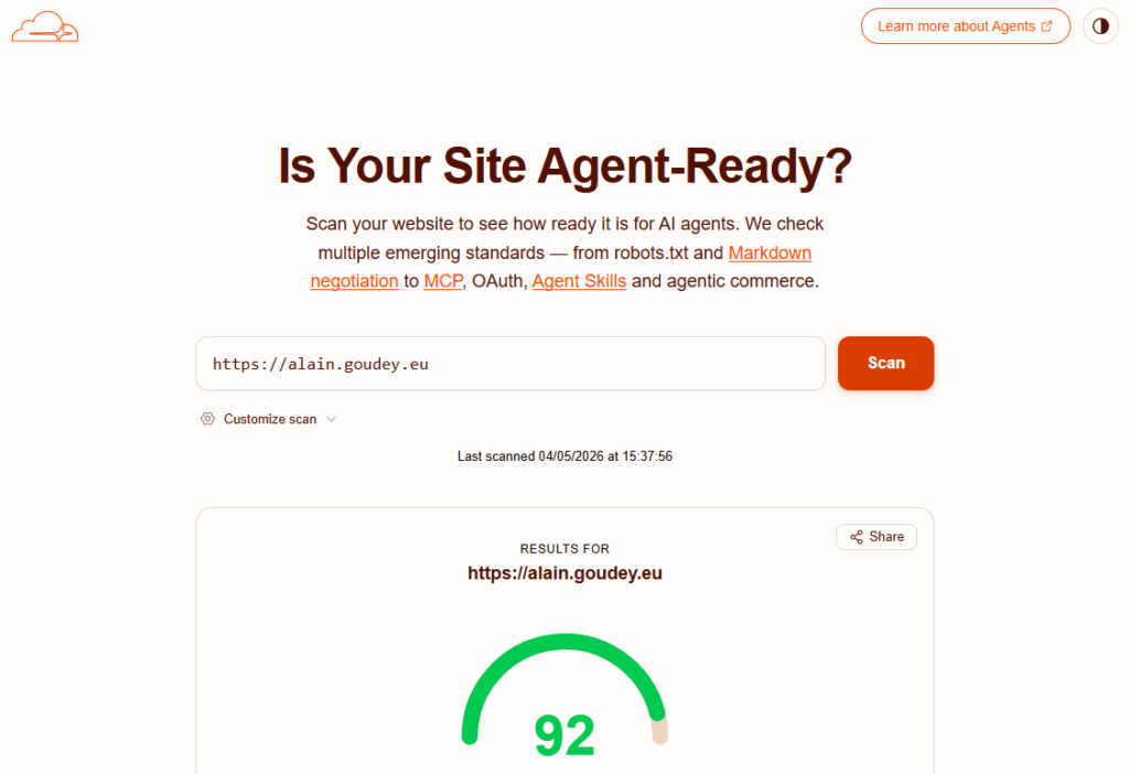 Illustration d’un site web agent-ready optimisé pour les agents IA avec IsItAgentReady de Cloudflare